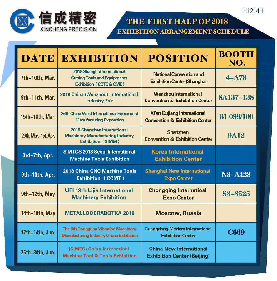 The Exhibition Schedule in the First Half of 2018